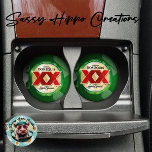 Car Coasters Dos Equis Beer Alcohol Adult Beverage Set of 2 Neoprene Absorbent